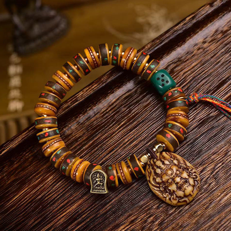 EverestArtstudios Camel Bone Disc Bead Copper Inlay Bracelet