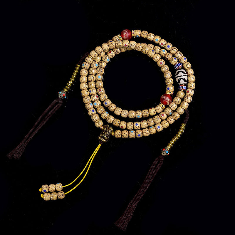 EverestArtstudios Inlaid Three Jewels Xingyue Bodhi 108-Bead Tibetan Mala