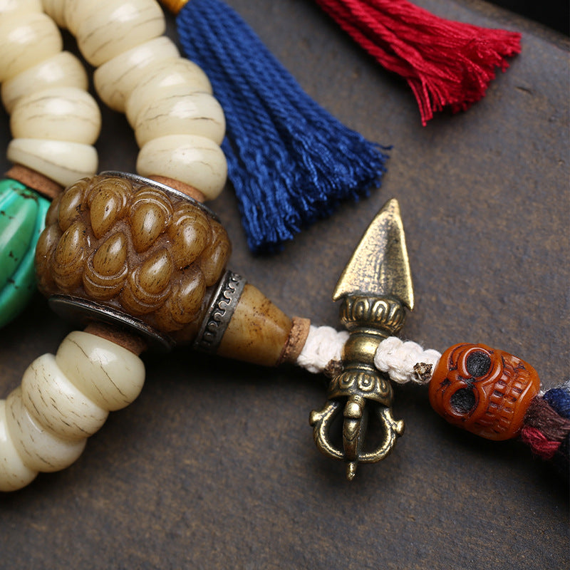 Natural camel bone large intestine beads 108 Buddha beads Wenwan reflux bone tee Jiugong gossip side hanging fringed accessories