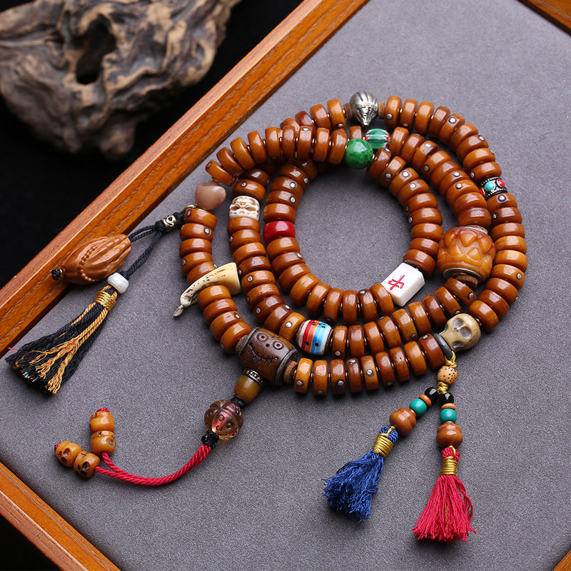 108 Buddha beads, handmade copper inlaid yak bone, Dumby tee swallowing glazed accessories.