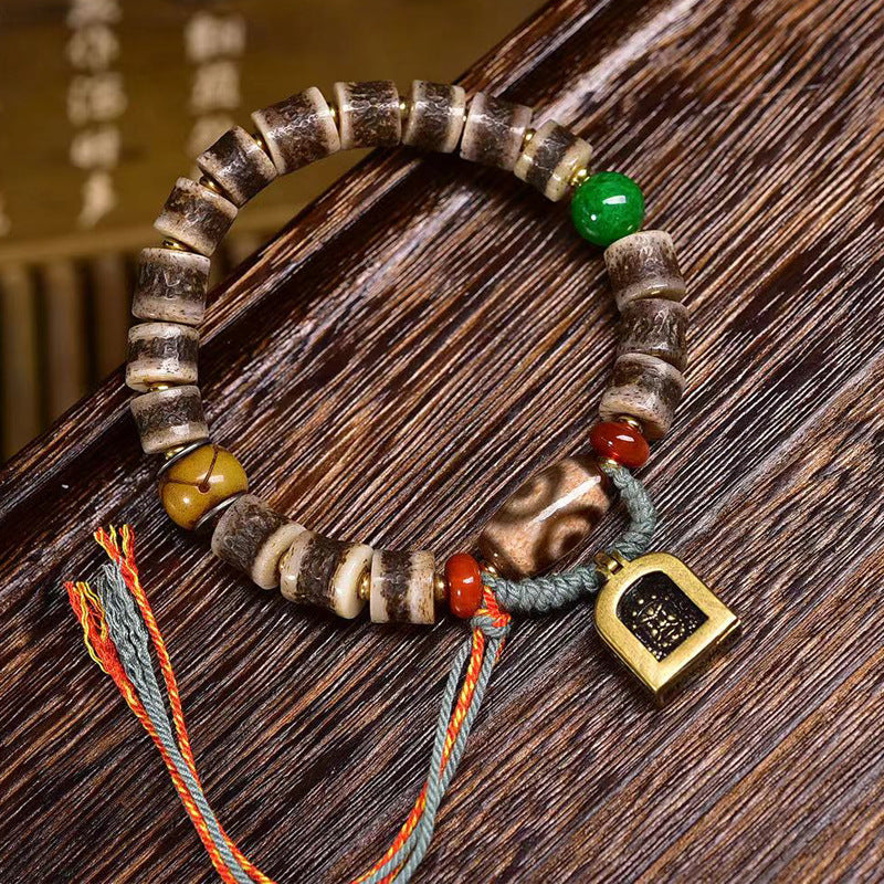 EverestArtstudios Bone Barrel Bead Agate Dzi-Style Bracelet