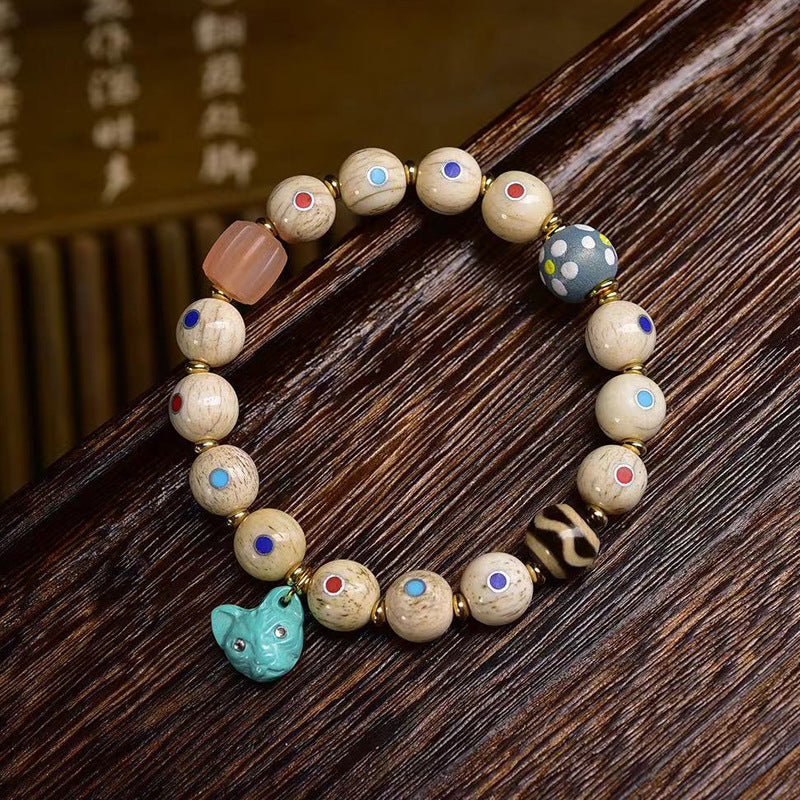 EverestArtstudios Multicolor Inlay Agate Dzi-Style Bead Bracelet