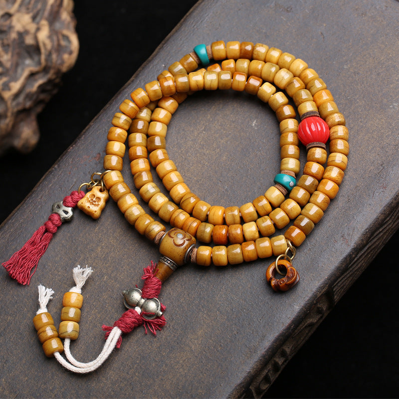Tibetan return yak bone bucket beads 108 Buddha beads plate play beaded agate line beads dzi beads copper Gawu box accessories