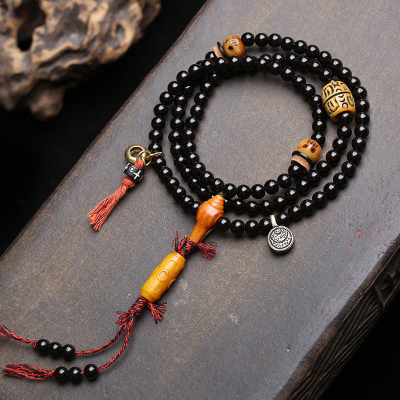 108 natural coconut beads, rosary beads, round beads, Wenwan reflux bone, Dumby three-eye dzi beads, accessories plate, playing beads.