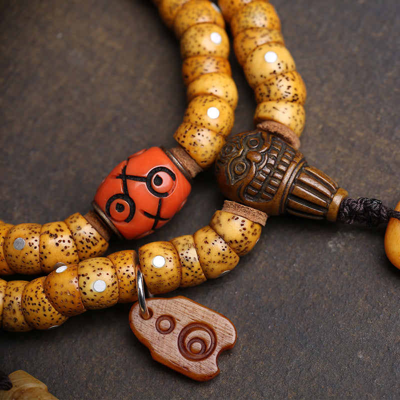EverestArtstudios Xingyue Bodhi 108-Bead Mala with Bone and Safety Ring Accents