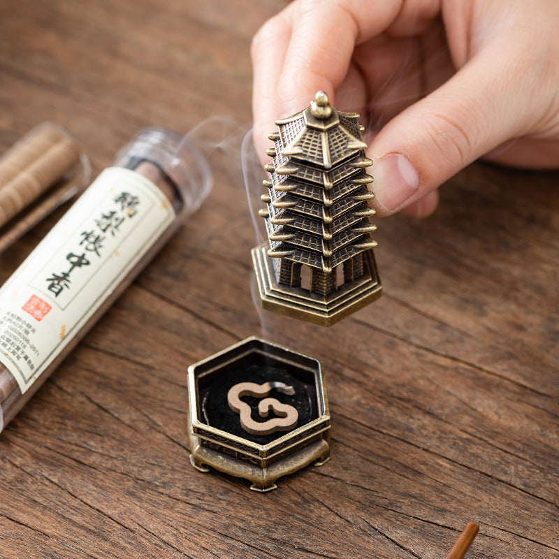 Cross-border hot-selling Xiaowenchang tower alloy incense burner Xiaoxiangyun no-stick powder agarwood sandalwood purification air indoor aromatherapy