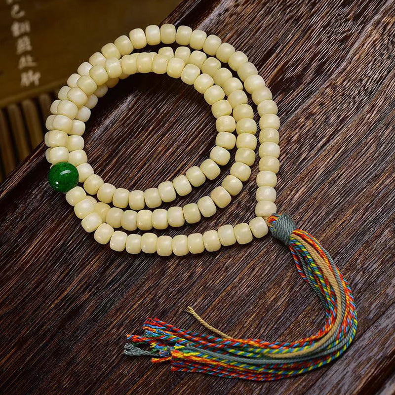 EverestArtstudios Natural Golden-Yellow Camel Bone Barrel-Bead 108-Bead Mala