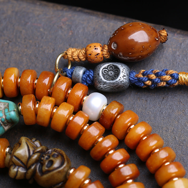 Tibetan return yak bone plate beads 108 Buddha beads rosary beads camel bone elephant god tee glazed purple gold mouse accessories