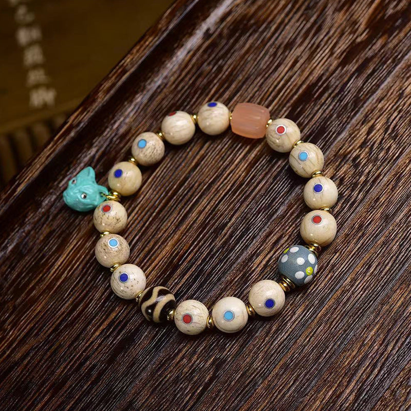 EverestArtstudios Multicolor Inlay Agate Dzi-Style Bead Bracelet