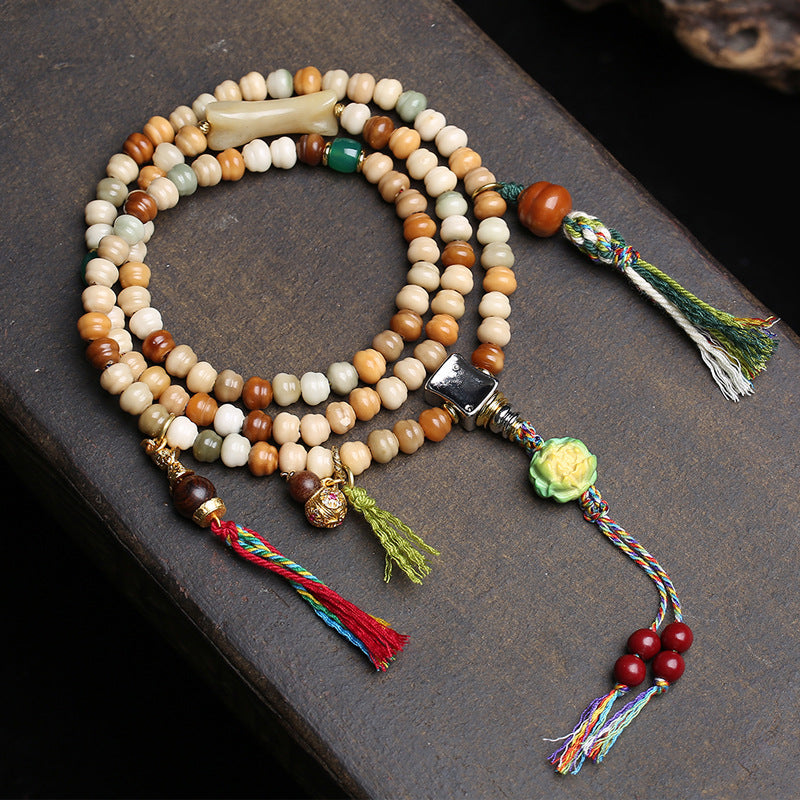 Natural Dragon Ridge Bodhi 108 Buddha Beads Multi-circle Bracelet Tibetan Wenwan Silver Tee Agate Monkey Head Gourd Accessories