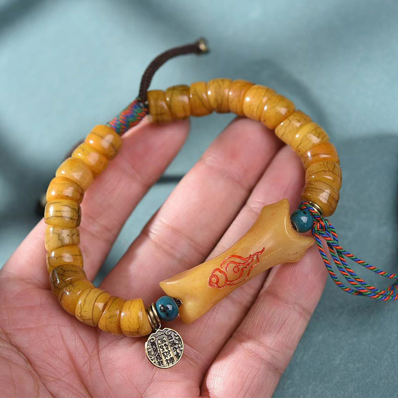 EverestArtstudios Camel Bone Sculpted Bead Adjustable Bracelet