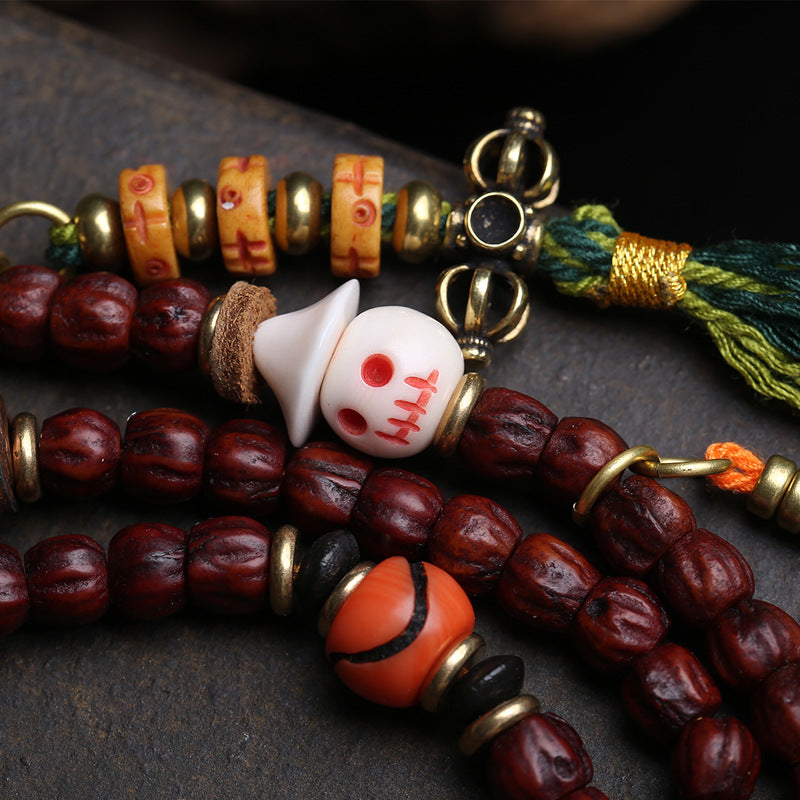 EverestArtstudios Cut Bodhi Seed 108-Bead Mala with Pixiu and Vajra Motif Charms
