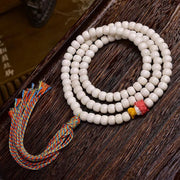 EverestArtstudios Natural Yak Bone 108-Bead Mala with Antler Accents