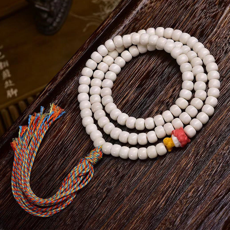 EverestArtstudios Natural Yak Bone 108-Bead Mala with Antler Accents