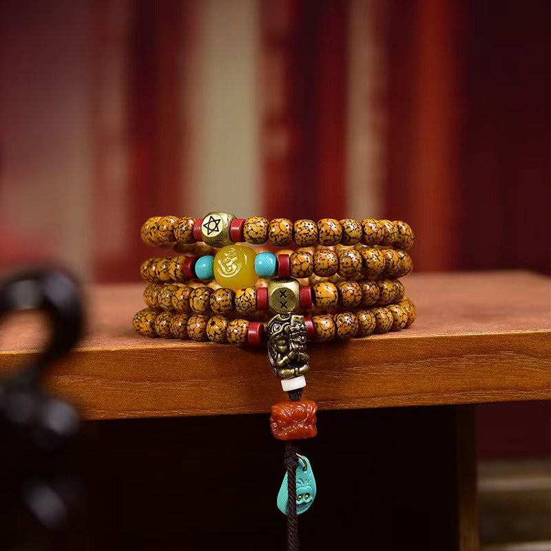 EverestArtstudios Natural Hainan Xingyue Bodhi Red Agate Turquoise 108-Bead Mala