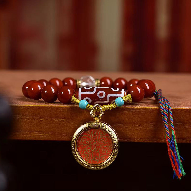 EverestArtstudios Nanhong Agate Six-Syllable Mantra Charm Bracelet