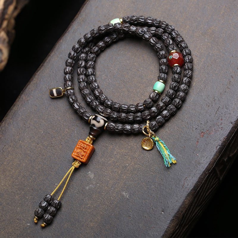 Natural coconut pedicle 18 Buddha beads rosary beads engraved passion seeds multi-ring bracelet agate tee clip return bone accessories