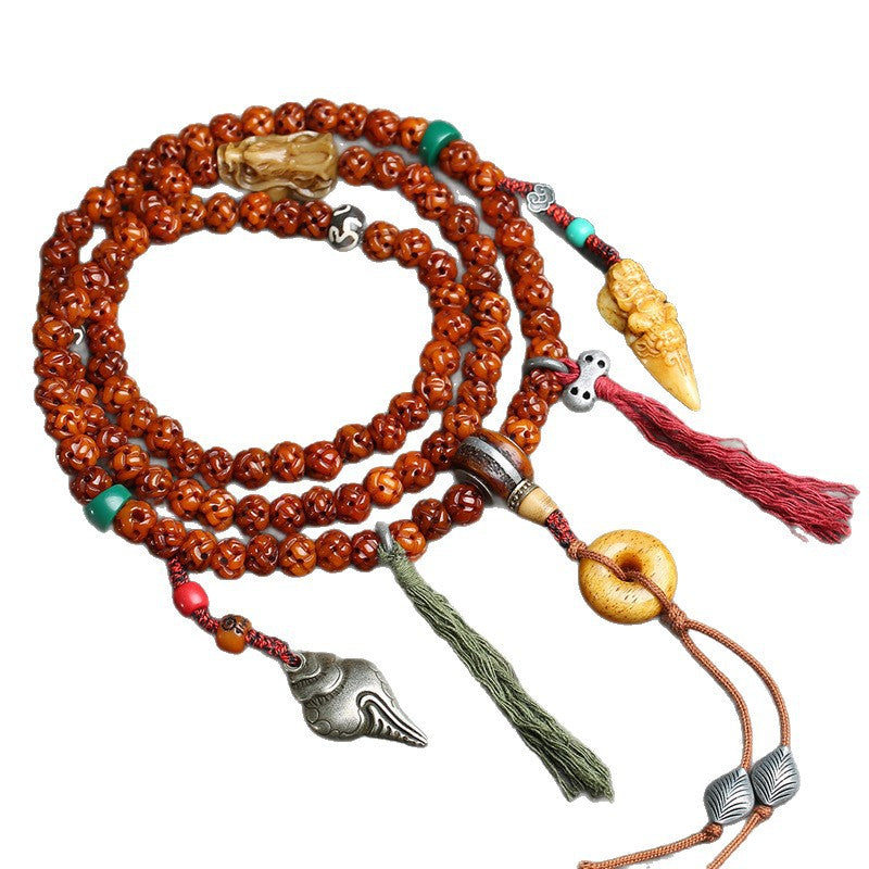 Tibetan return bone carving Passepartout 108 Buddha beads sweater chain Dapeng bird safety buckle feeder copper accessories