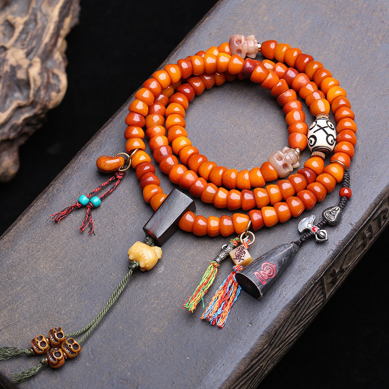 Tibetan return yak bone carving gold bowl 18 Buddha beads rosary beads rain ear clip material sandalwood tee accessories