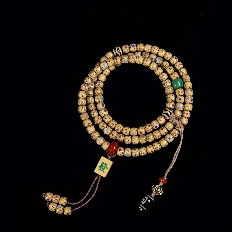 EverestArtstudios Inlaid Three Jewels Xingyue Bodhi 108-Bead Tibetan Mala