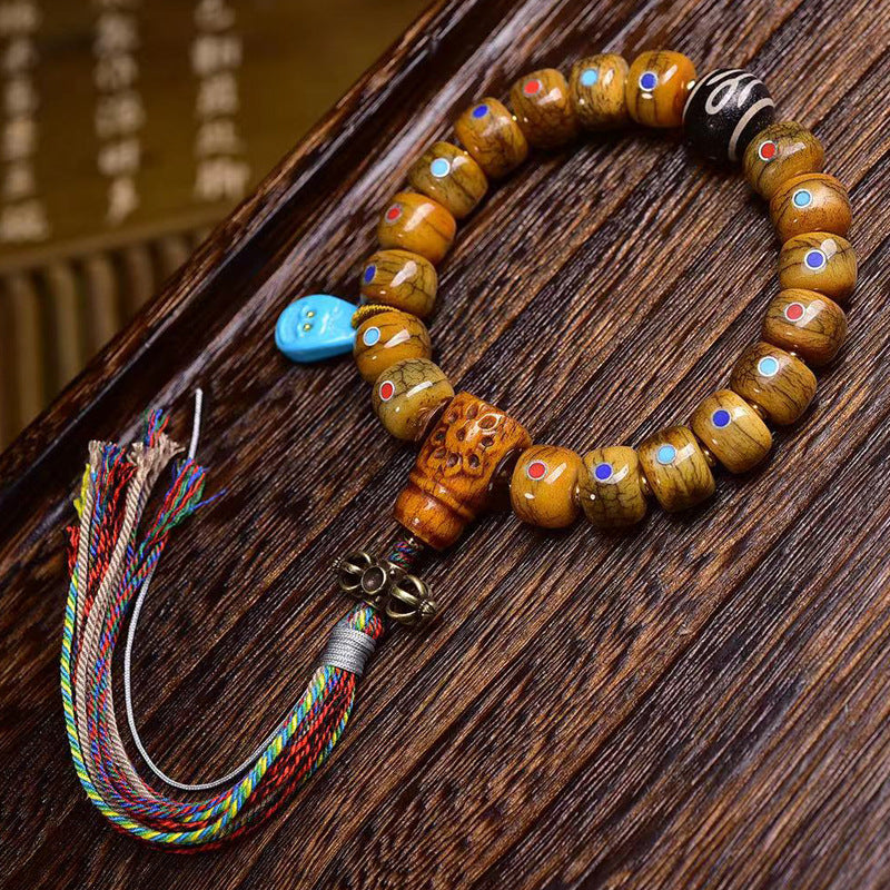 EverestArtstudios Yak Bone Multicolor Inlay Bead Bracelet