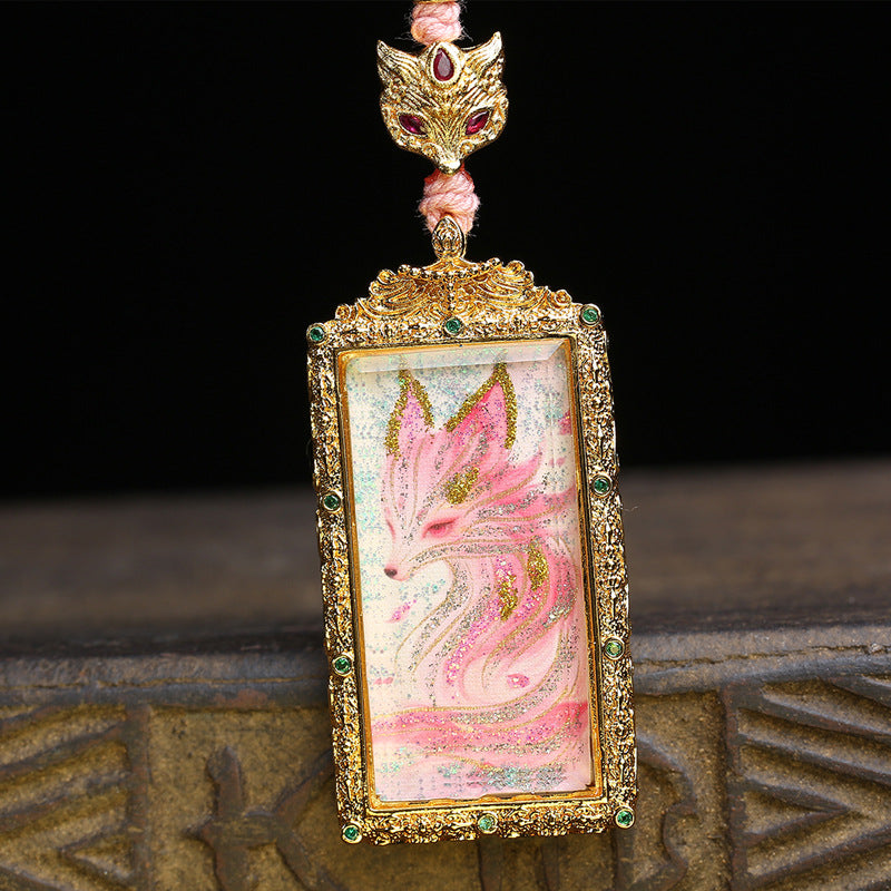 Tibetan Wenwan Nine-tailed Fox Thangka Pendant Neck Hanging Glazed Agate Accessories Natural Star Moon Bodhi 108 Buddha Beads