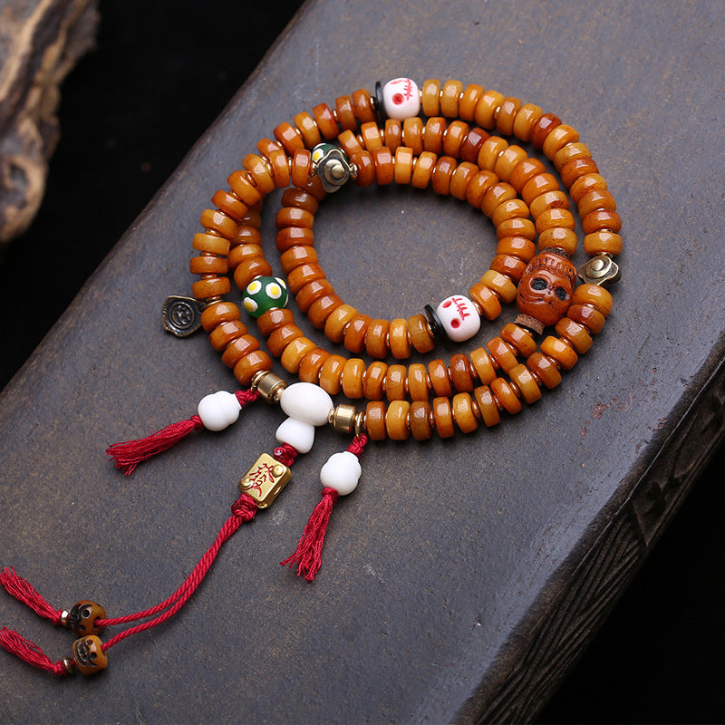 Tibetan return bone pan beads 108 Buddha beads rosary beads yak bone Dumby glazed copper clip deer bone tee accessories