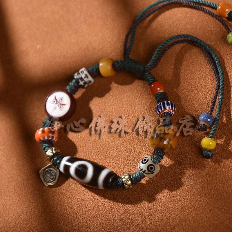 EverestArtstudios Heaven and Earth Agate Dzi-Style Woven Bracelet