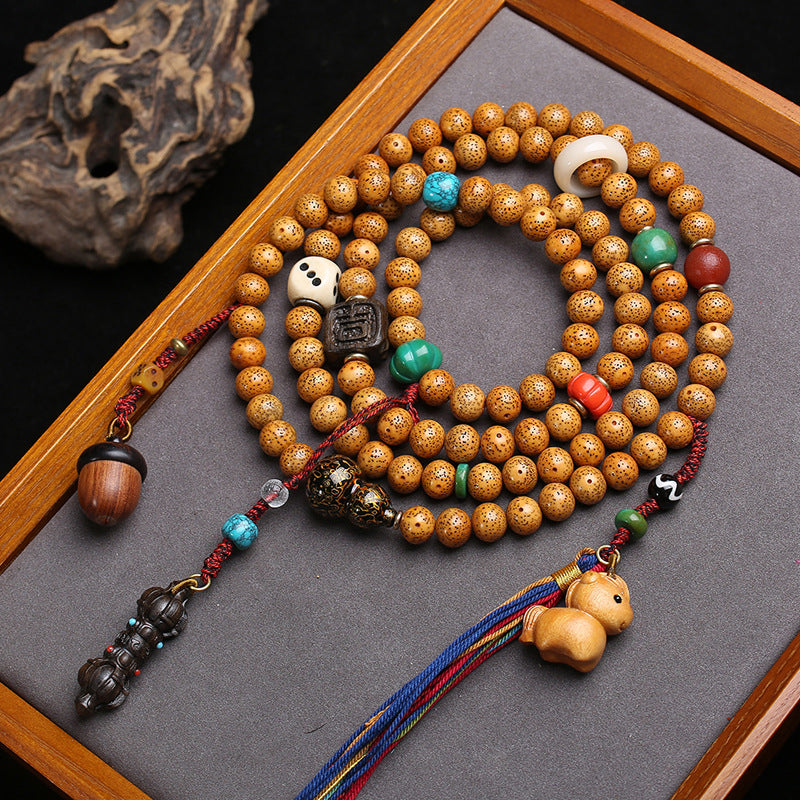 Tibetan Wenwan Natural Star Moon Bodhi Son 108 Buddha Beads Oblique Span Sweater Chain Opening Old Material High Density Old Seed