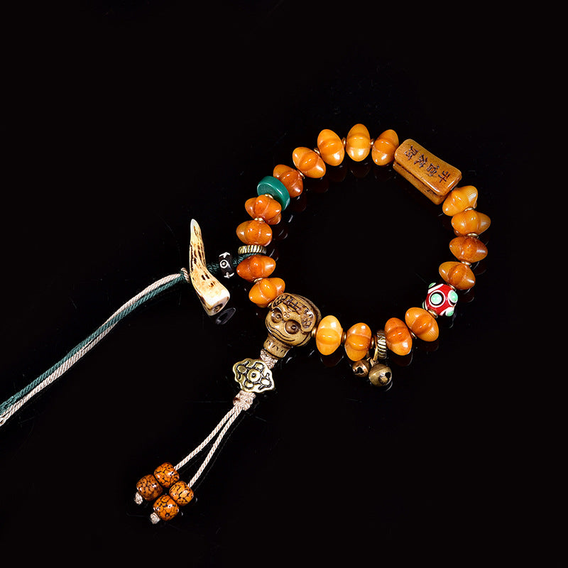 EverestArtstudios Camel Bone Dzi-Style Inlay Charm Bracelet