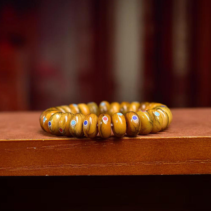 EverestArtstudios Yak Bone Inlaid Disc Bead Bracelet