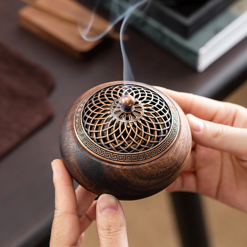Walnut Ruyi Incense Burner Chinese Indoor Hollow With Lid Solid Wood Agarwood Sandalwood Plate Support Line Incense Plug Base Base Support