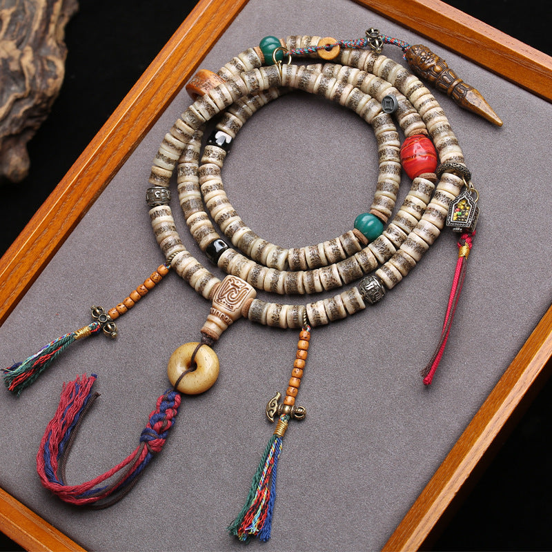 108 Buddhist beads, rosary beads, camel bone, tee gawu box, side hanging yak bone accessories.