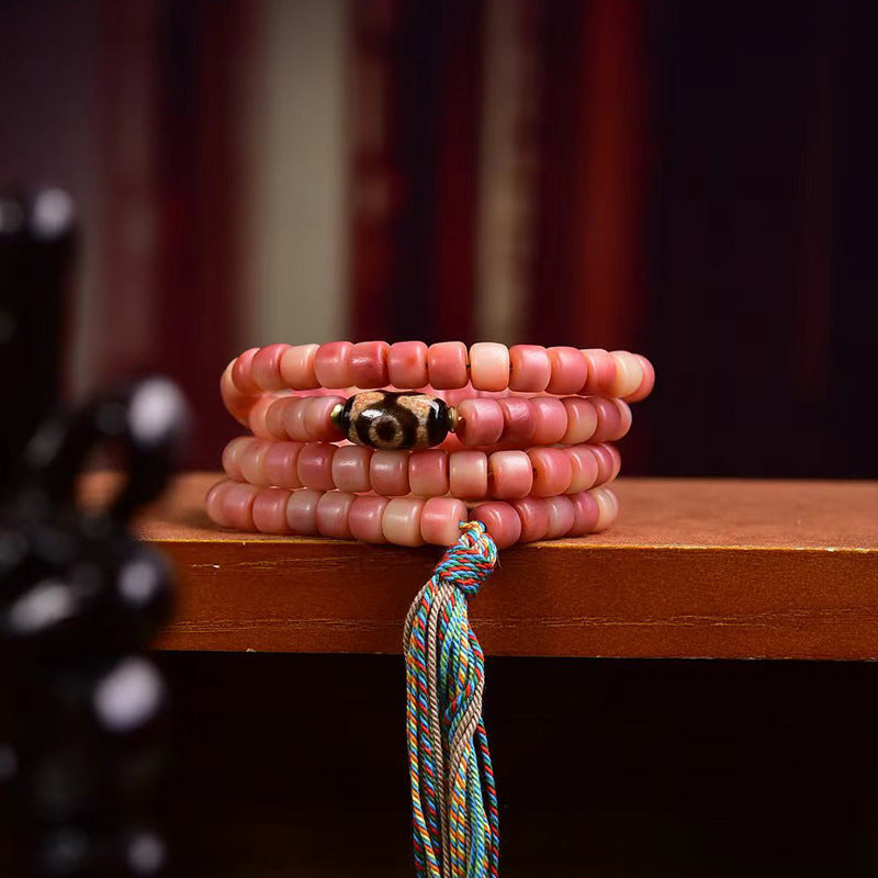 EverestArtstudios Natural Half-Blood Camel Bone Barrel-Bead 108-Bead Mala with Tassel