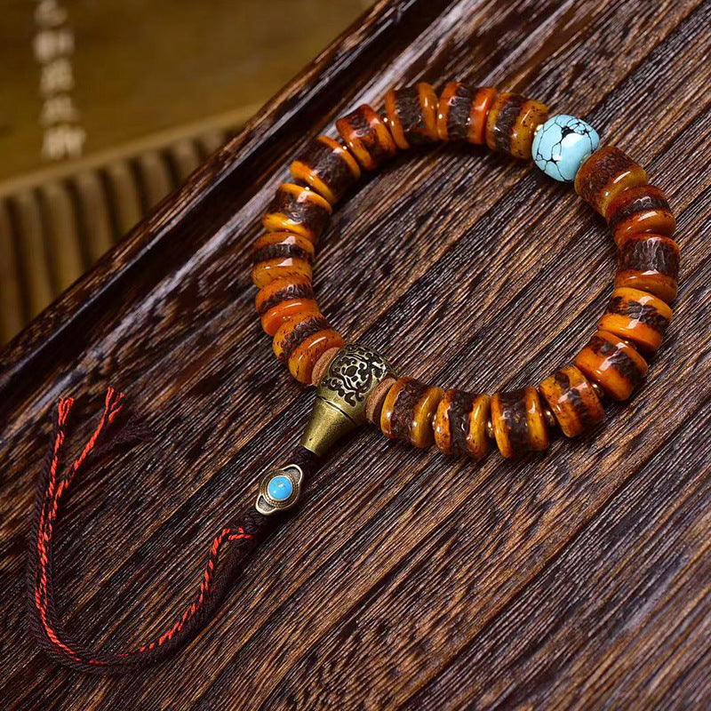 EverestArtstudios Yak Bone Barrel Bead Turquoise Accent Bracelet