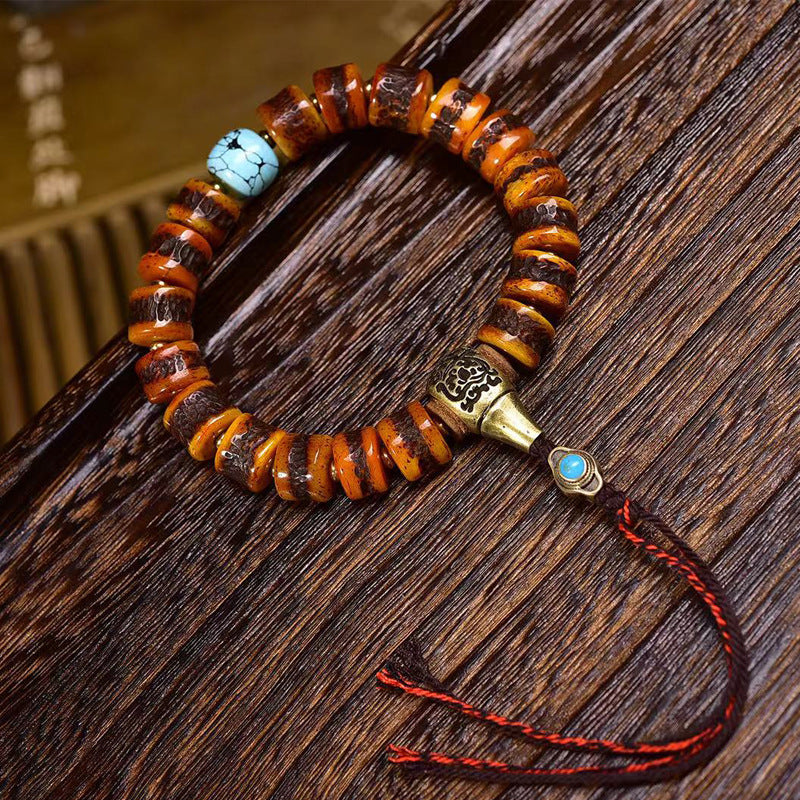 EverestArtstudios Yak Bone Barrel Bead Turquoise Accent Bracelet