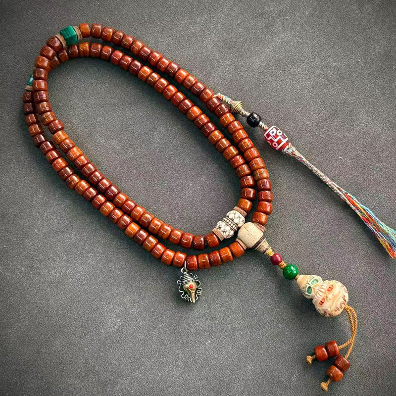 EverestArtstudios Tibetan Vintage Yak Bone 108-Bead Mala with Agate and Glass Accents