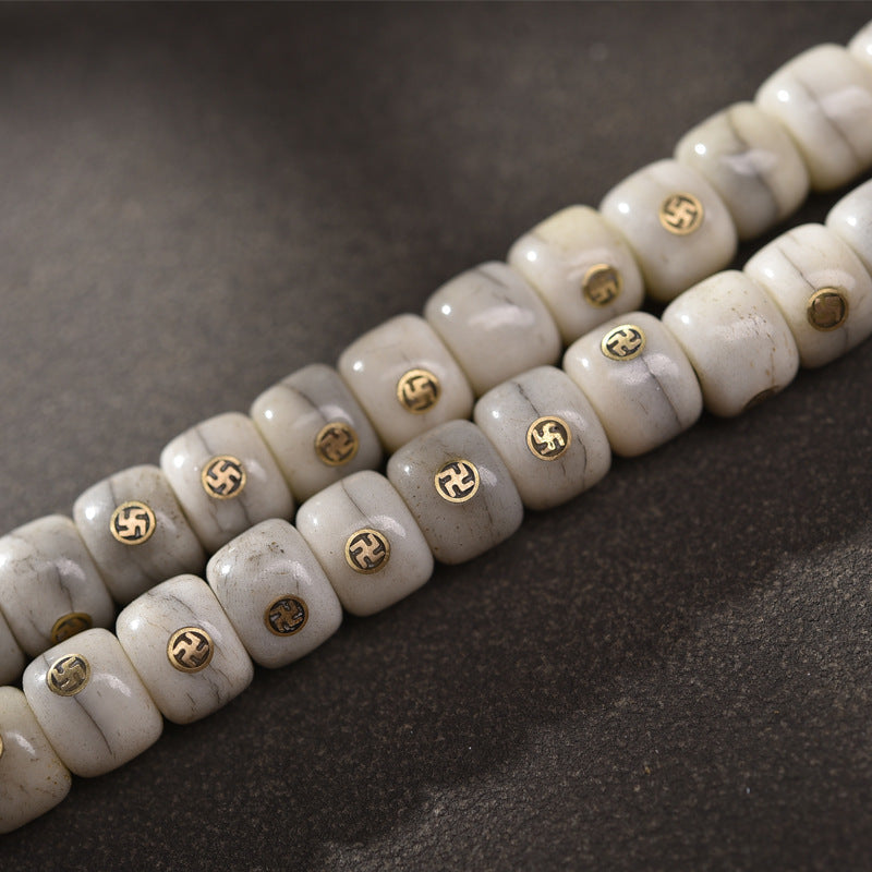 EverestArtstudios Aged Camel Bone Antique Copper Auspicious Wan 108-Bead DIY Strand