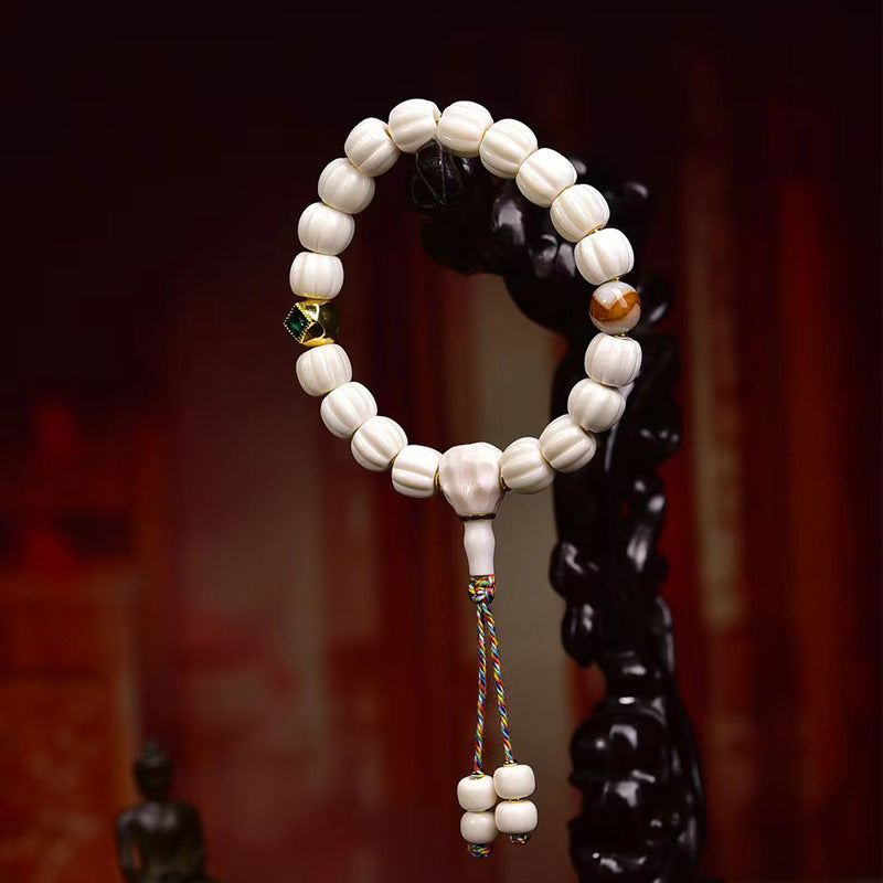 EverestArtstudios Bone Inlaid Bead Agate Dzi-Style Bracelet