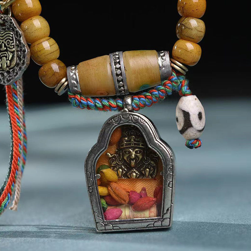 EverestArtstudios Natural Camel Bone 108-Bead Mala with Zaki Lhamo Gau Pendant