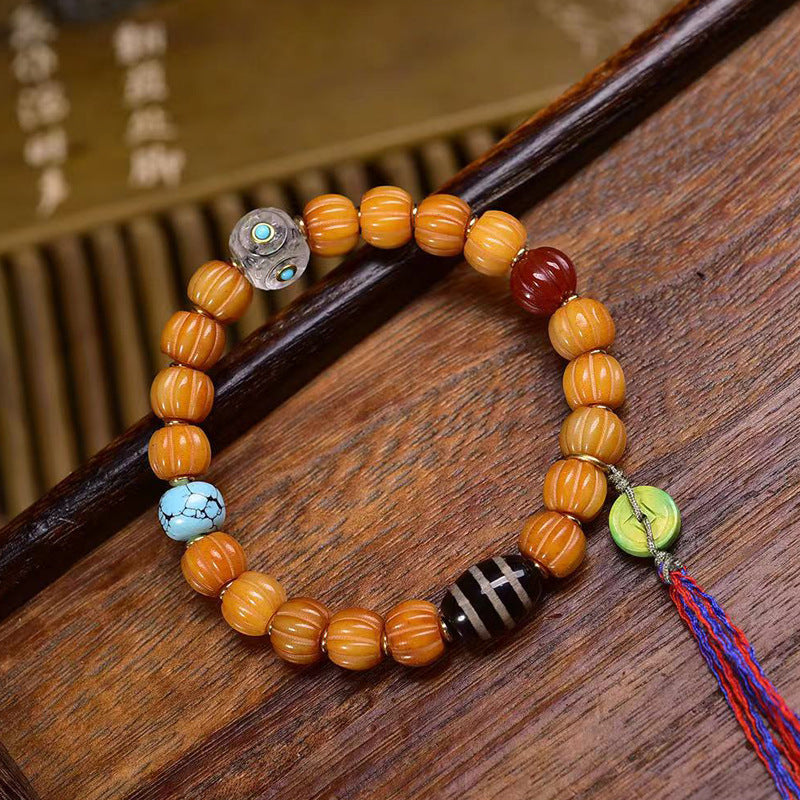 EverestArtstudios Bone Pumpkin Bead Crystal Accent Bracelet