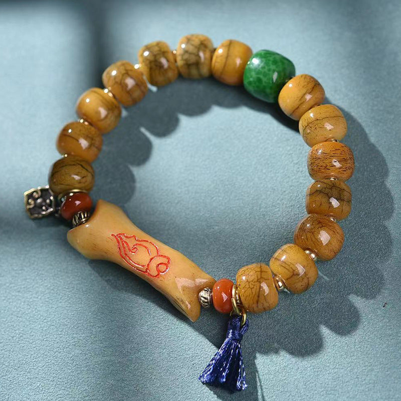 EverestArtstudios Camel Bone Agate Dzi-Style Copper Accent Bracelet