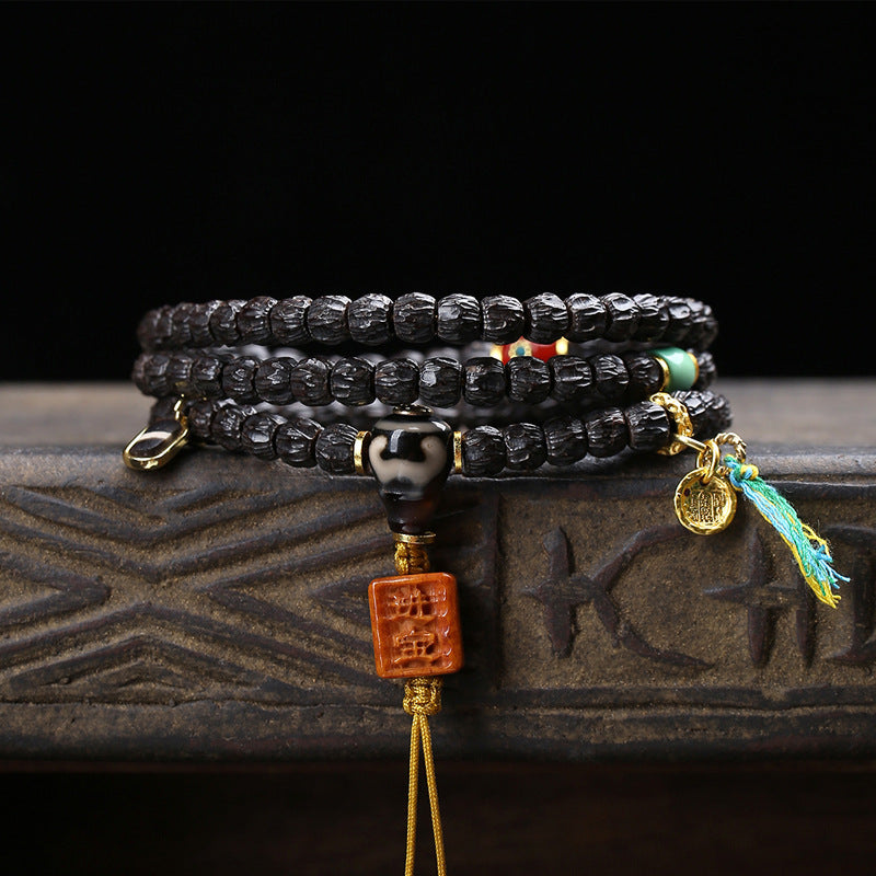 Natural coconut pedicle 18 Buddha beads rosary beads engraved passion seeds multi-ring bracelet agate tee clip return bone accessories