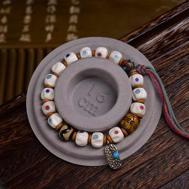 EverestArtstudios Yak Bone Seed-Pattern Inlay Bracelet