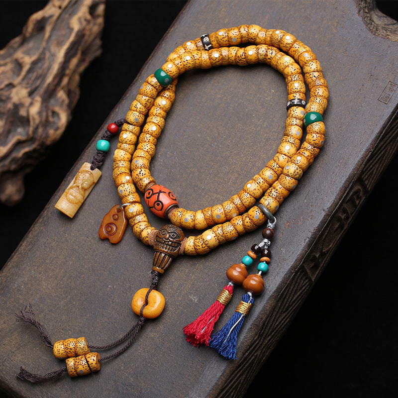 EverestArtstudios Xingyue Bodhi 108-Bead Mala with Bone and Safety Ring Accents