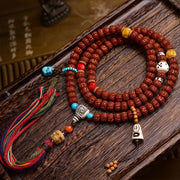 EverestArtstudios Tibetan Double-Dragon Five-Petal Rudraksha 108-Bead Mala Necklace