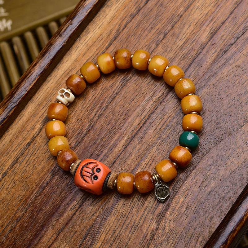 EverestArtstudios Yak Bone Barrel Bead Guanyin Charm Bracelet