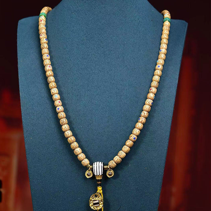 EverestArtstudios Natural Crackled Xingyue Bodhi Turquoise Agate Dzi 108-Bead Mala