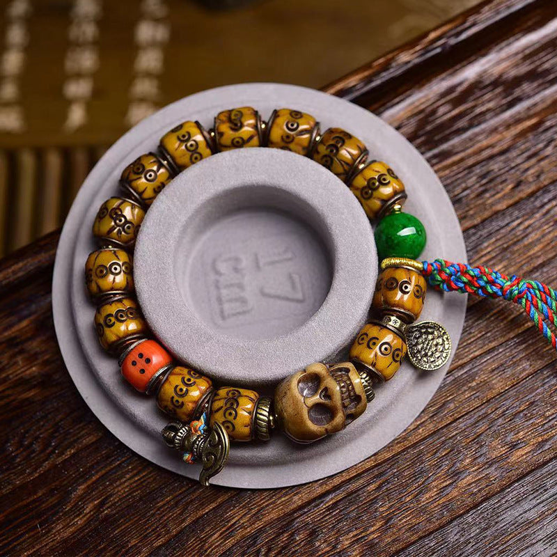 EverestArtstudios Yak Bone Carved Inlay Bead Bracelet