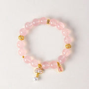 Buddha Stones Natural Rose Quartz Clear Quartz Lotus Charm Love Bracelet